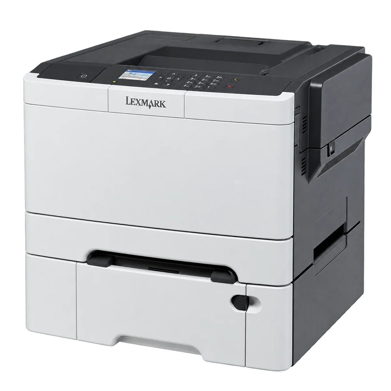 Imprimante laser Lexmark blanche et grise avec bac papier supplémentaire